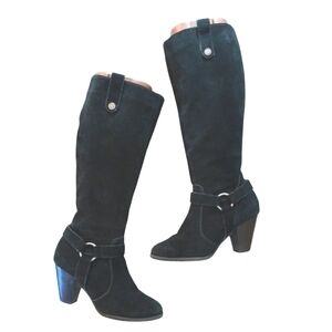 G.H. Bass & Co Black Suede Western Knee High Boots size 6